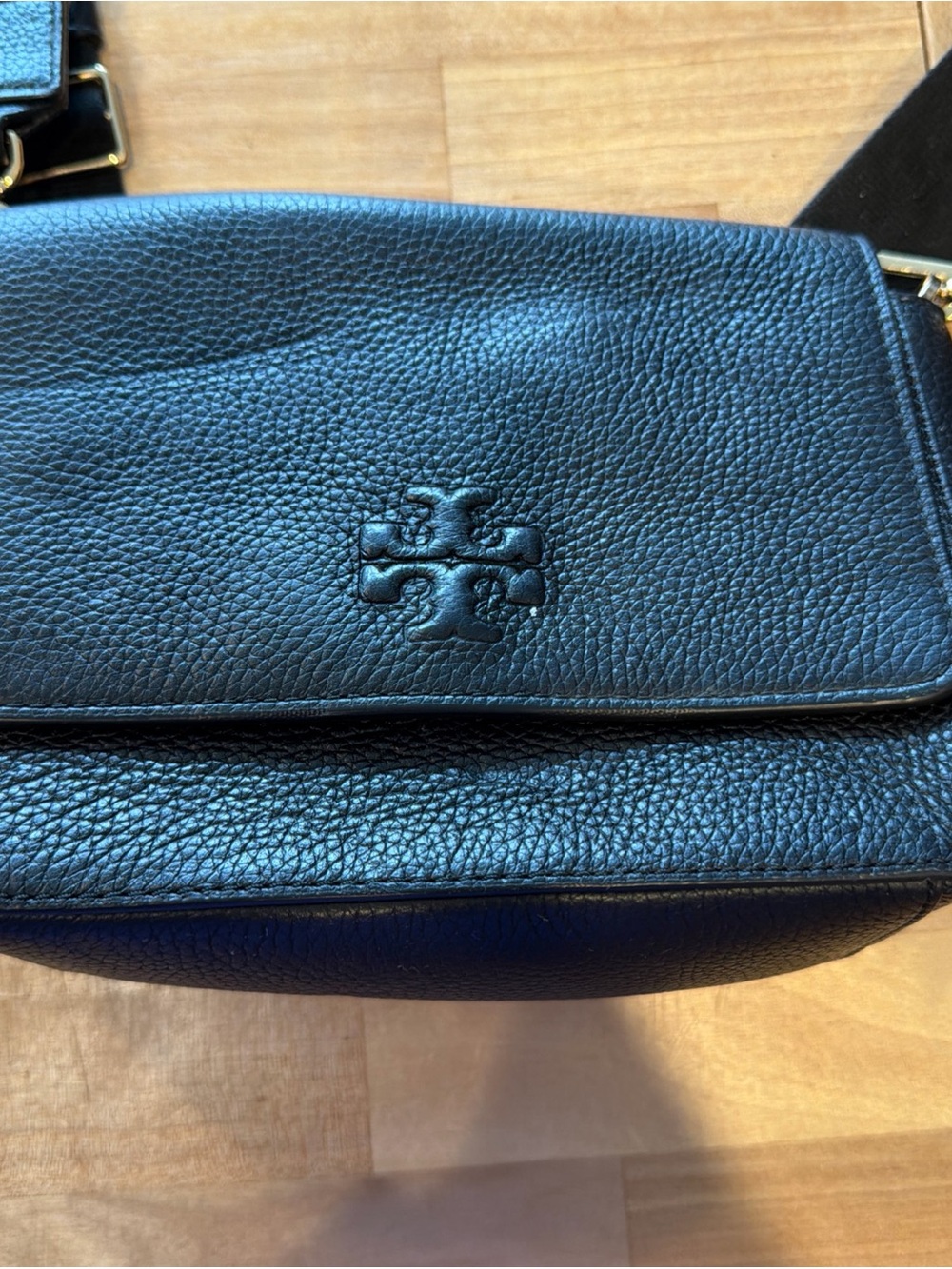 Tory Burch Black Pebbled Leather Logo Crossbody